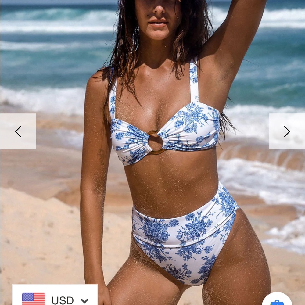 Elegant Blue Floral Bikini Set